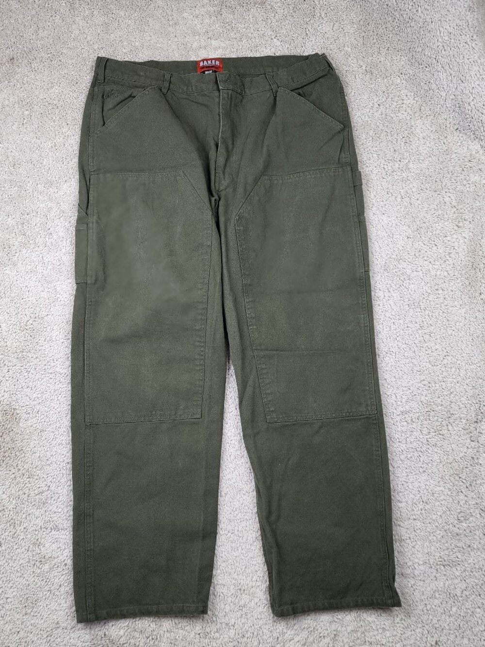 Baker Skateboards Pants Warner Black 34x32 army Green Double Knee Baggy Fit USA